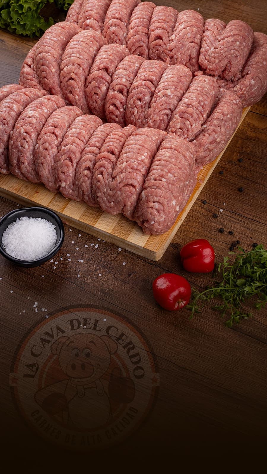 Molida de Cerdo sobre tabla de madera, La Cava del Cerdo