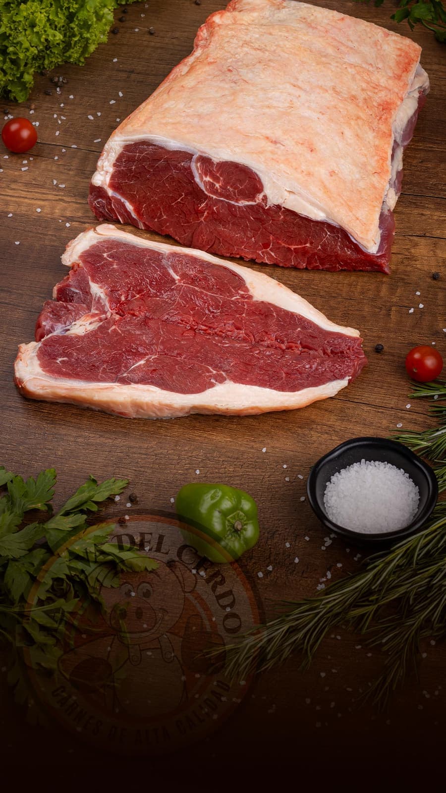 Lomo Ancho sobre tabla de madera, La Cava del Cerdo