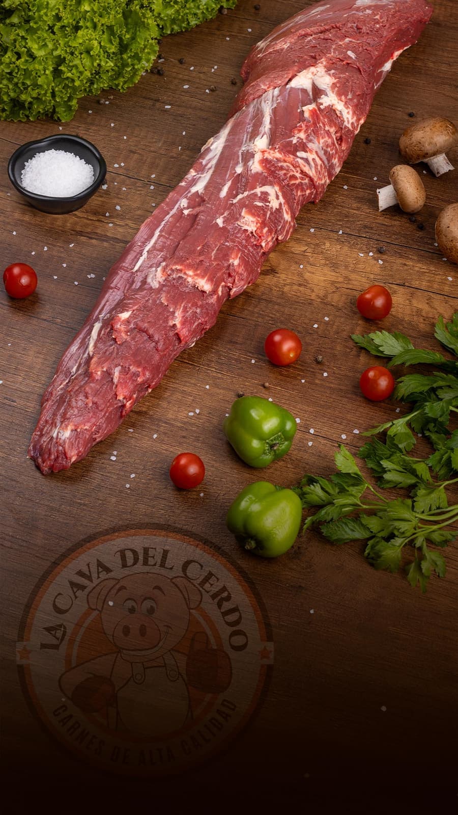 Lomo Fino sobre tabla de madera, La Cava del Cerdo