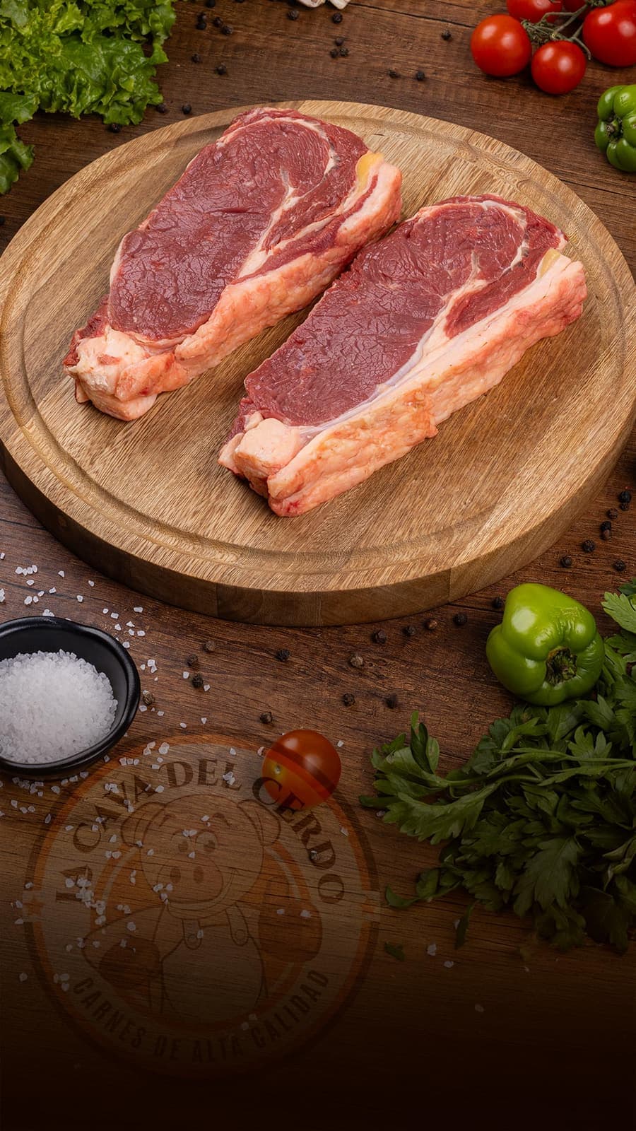 Rib Eye sobre tabla de madera, La Cava del Cerdo