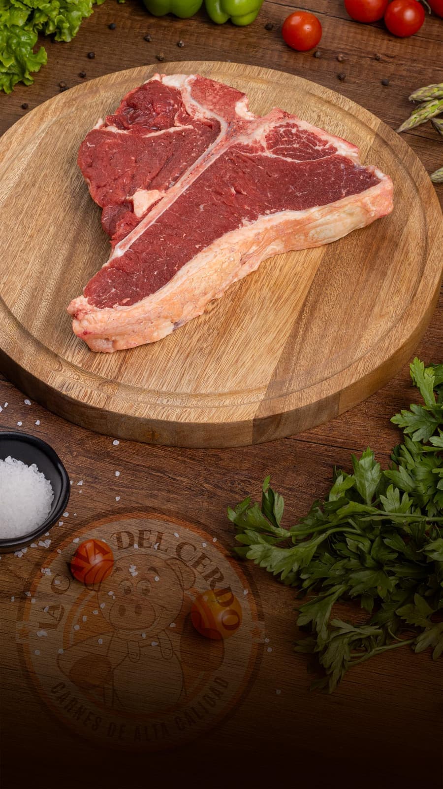 T-Bone sobre tabla de madera, La Cava del Cerdo