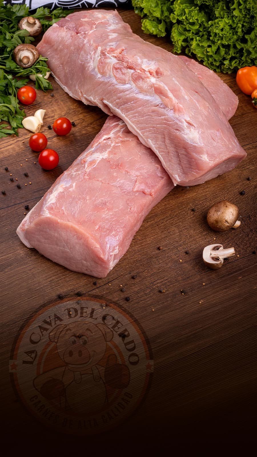 Lomo de Cerdo sobre tabla de madera, La Cava del Cerdo
